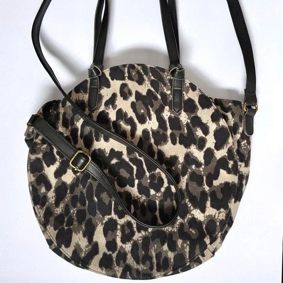 Animal Printed Textured Corduroy Oversized Half Moon Rounded Satchel Crossbody - Picture 2 of 13